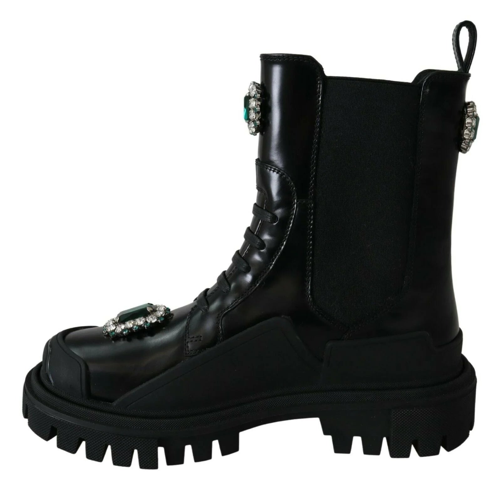 Dolce & Gabbana Black Leather Crystal Combat Boots - EU35/US4.5
