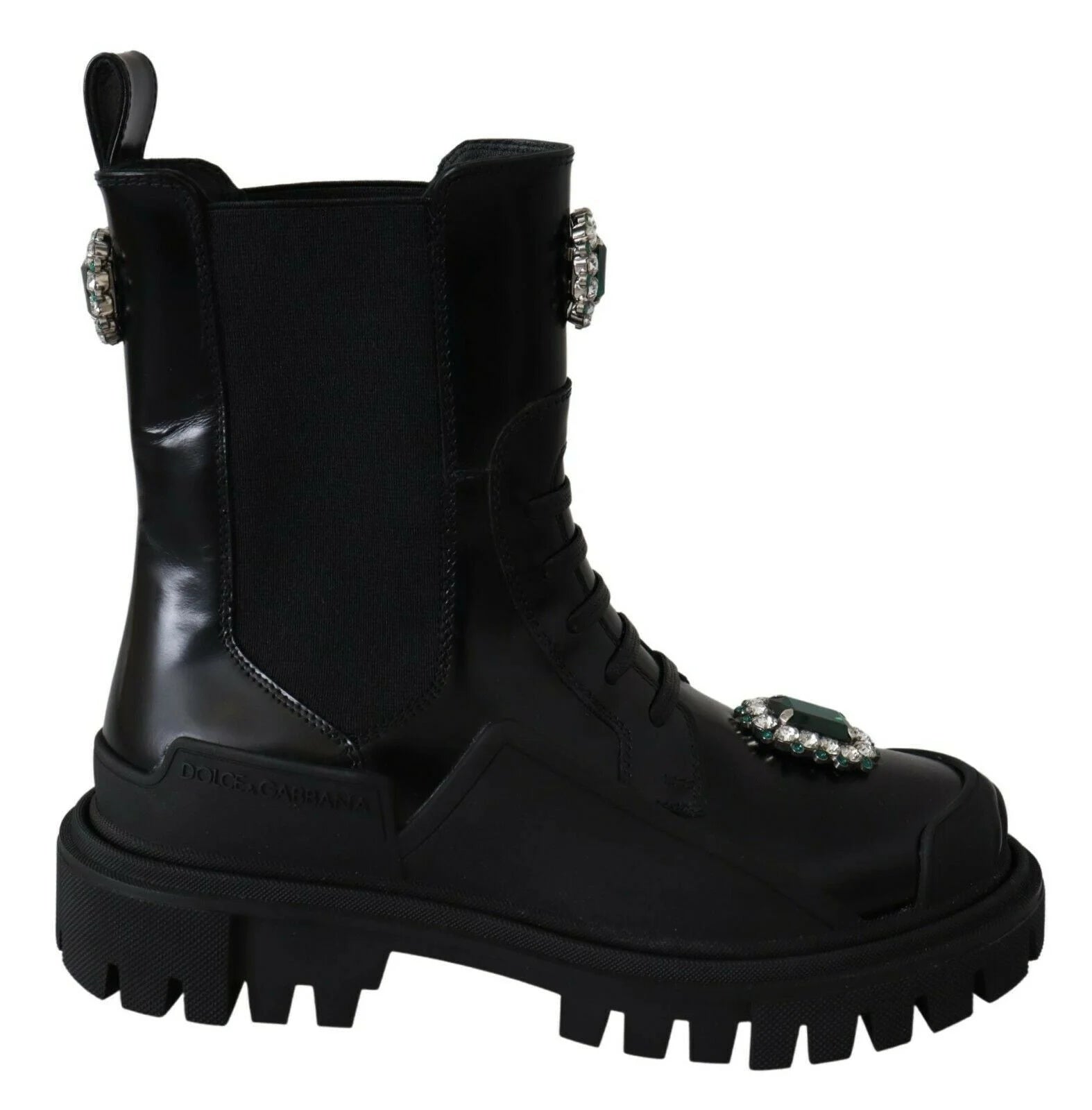 Dolce & Gabbana Black Leather Crystal Combat Boots - EU35/US4.5