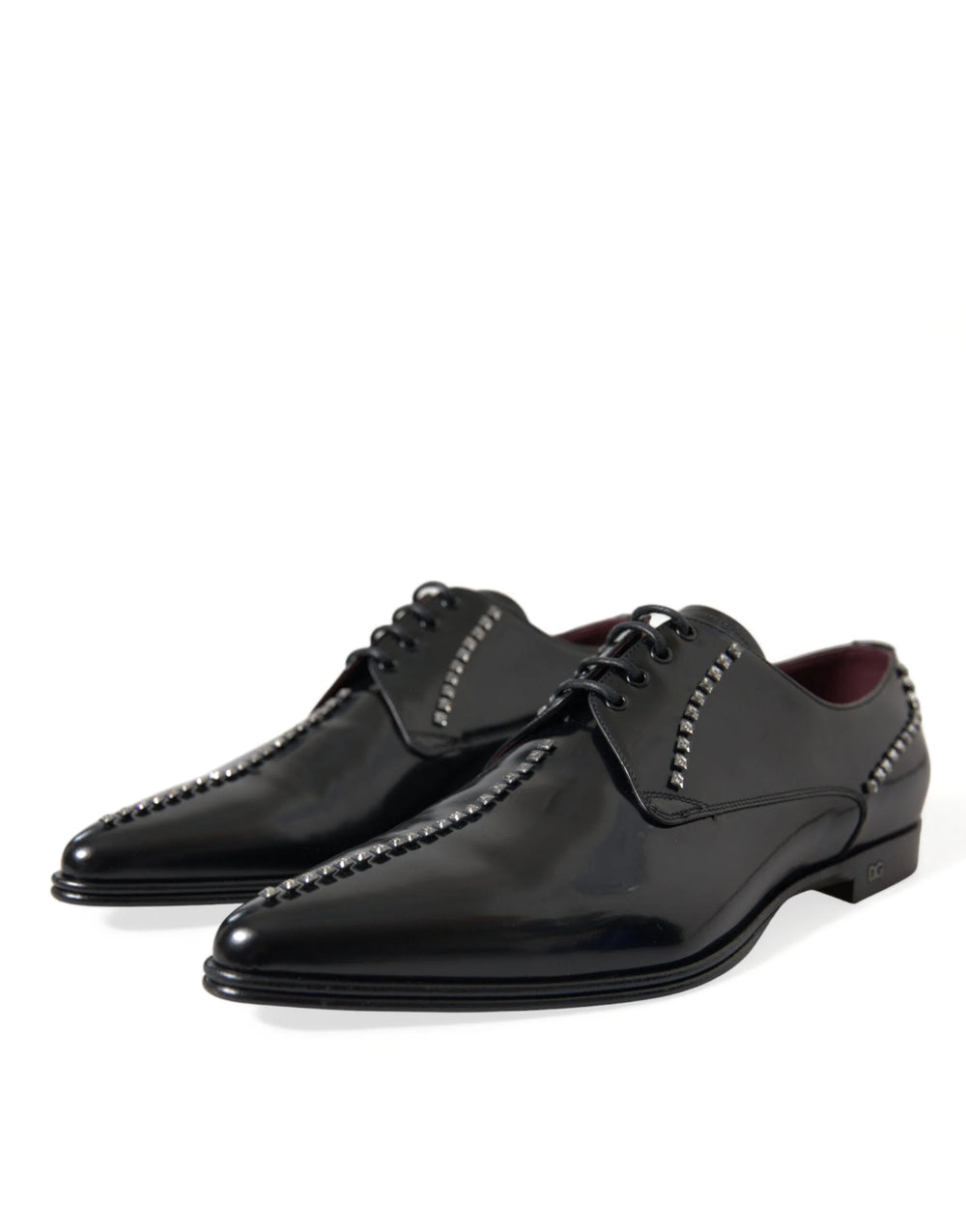 Dolce & Gabbana Black Leather Crystal Dress Formal Shoes - Shoes