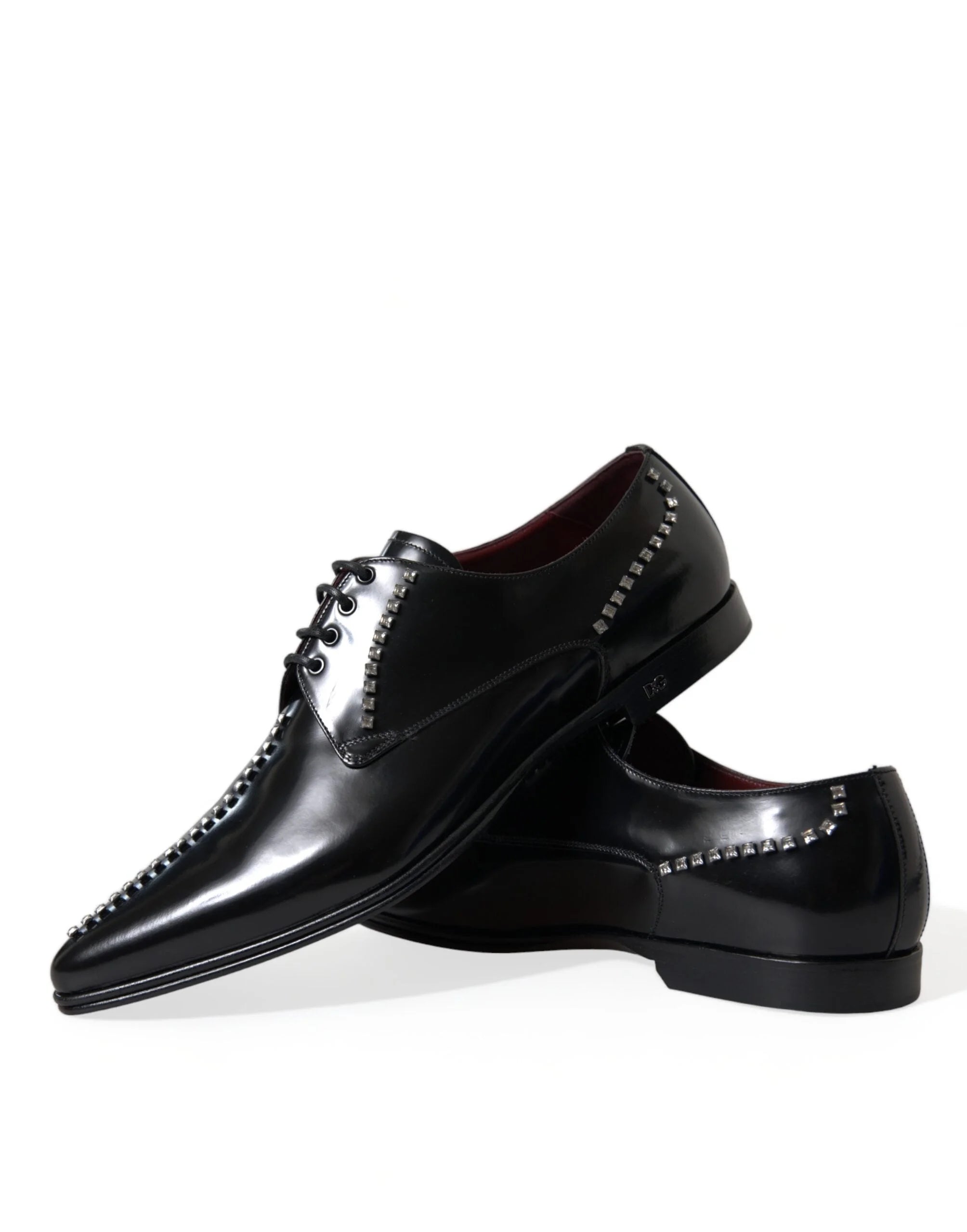 Dolce & Gabbana Black Leather Crystal Dress Formal Shoes - Shoes