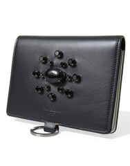 Dolce & Gabbana Black Leather Crystal Embellished Card Holder Wallet - Card Cases