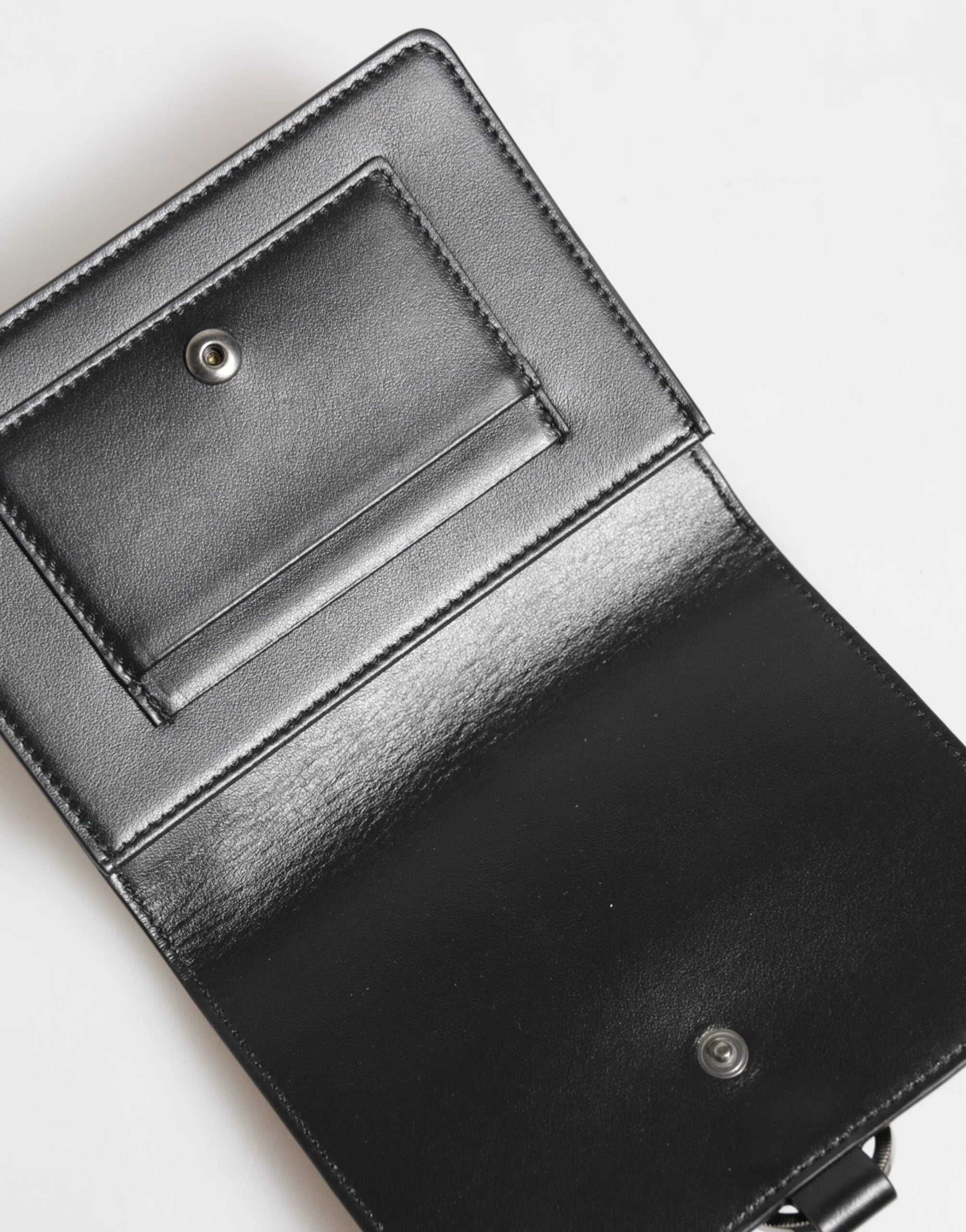 Dolce & Gabbana Black Leather Crystal Embellished Card Holder Wallet