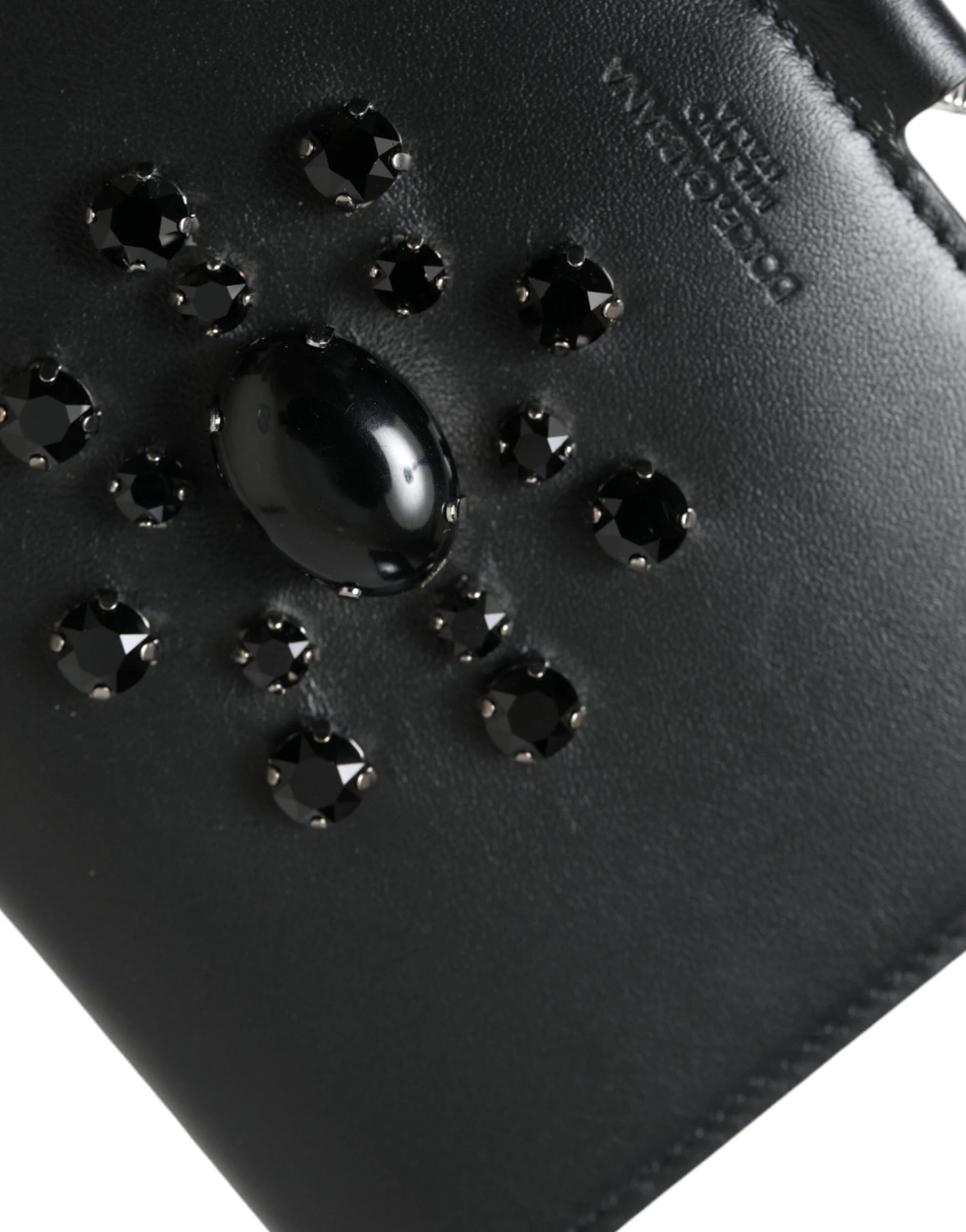 Dolce & Gabbana Black Leather Crystal Embellished Card Holder Wallet - Card Cases