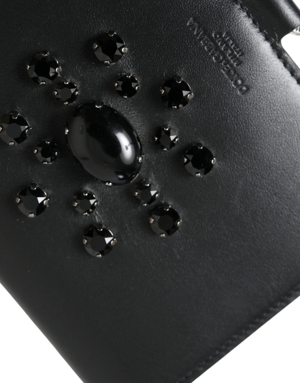 Dolce & Gabbana Black Leather Crystal Embellished Card Holder Wallet - Card Cases