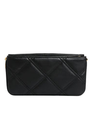 Dolce & Gabbana Black Leather Crystal Embellished Logo Shoulder Bag - Shoulder Bags