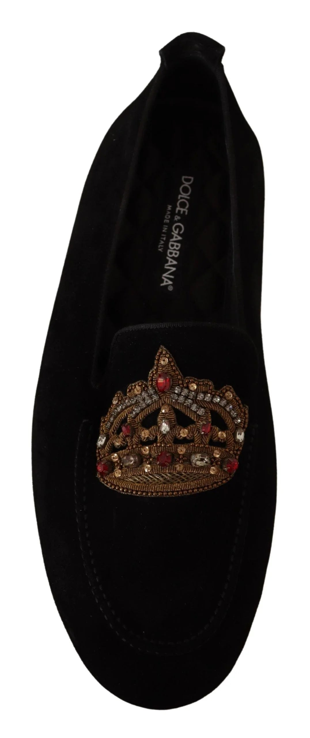 Dolce & Gabbana Black Leather Crystal Gold Crown Loafers Shoes - EU39/US6 - Flats