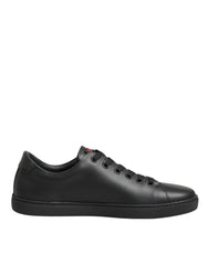 Dolce & Gabbana Black Leather Crystal Heart Low Top Sneakers Shoes - Sneakers