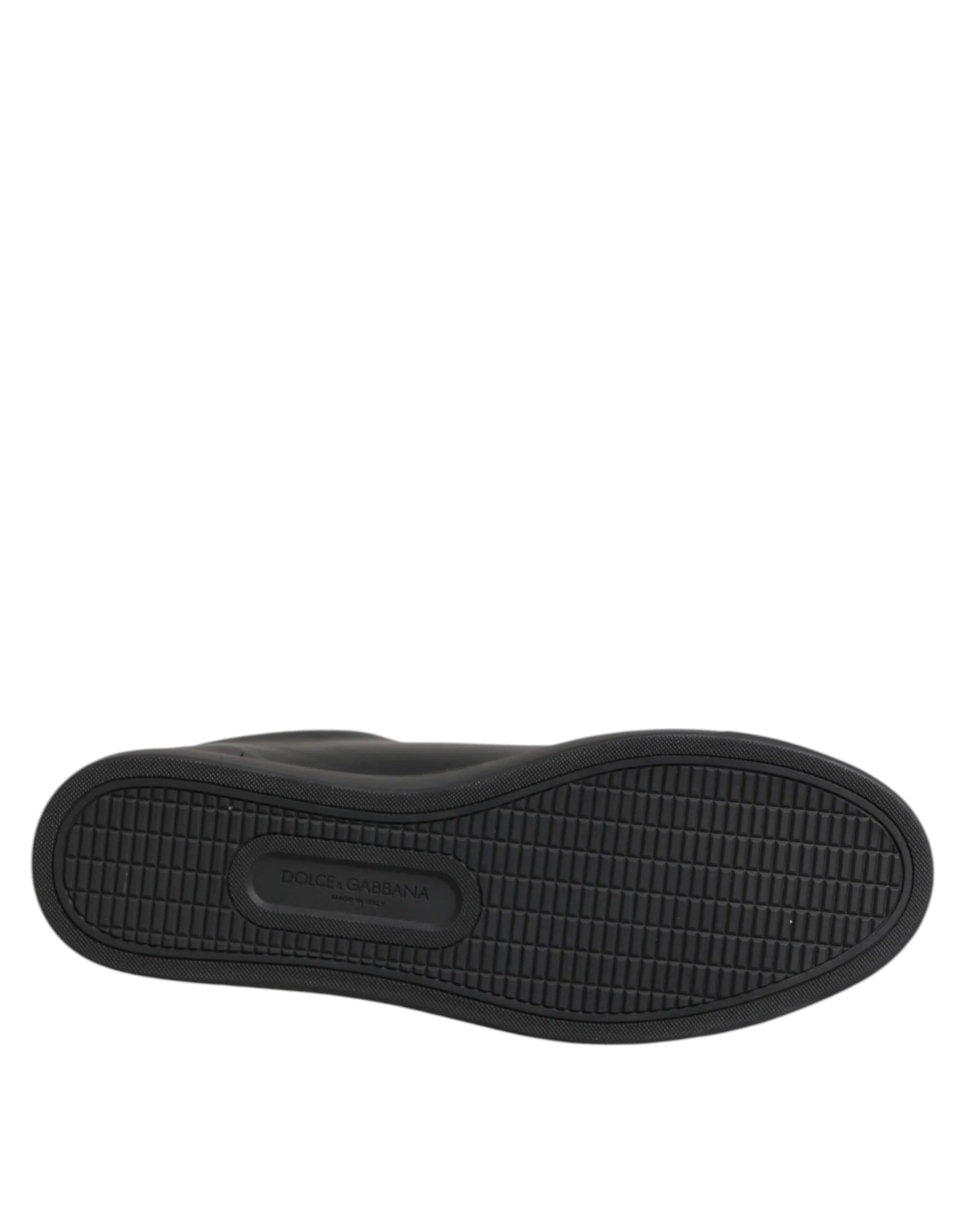 Dolce & Gabbana Black Leather Crystal Heart Low Top Sneakers Shoes - Sneakers