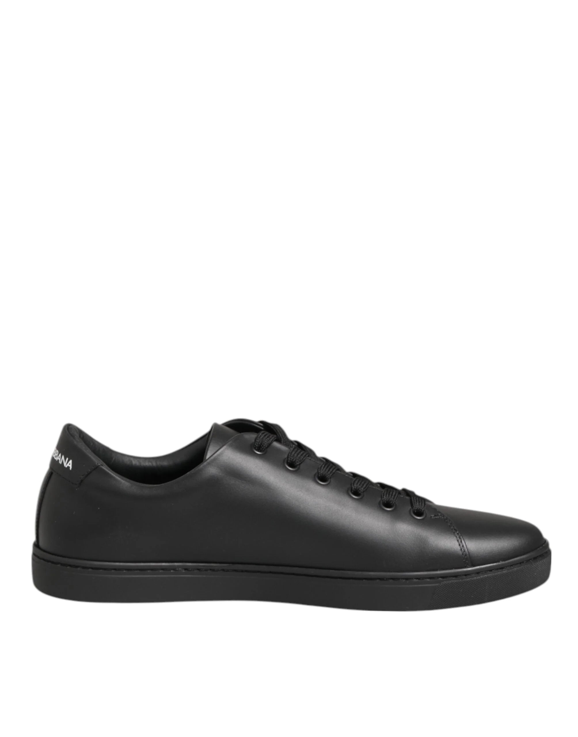 Dolce & Gabbana Black Leather Crystal Heart Sneakers Shoes - Sneakers