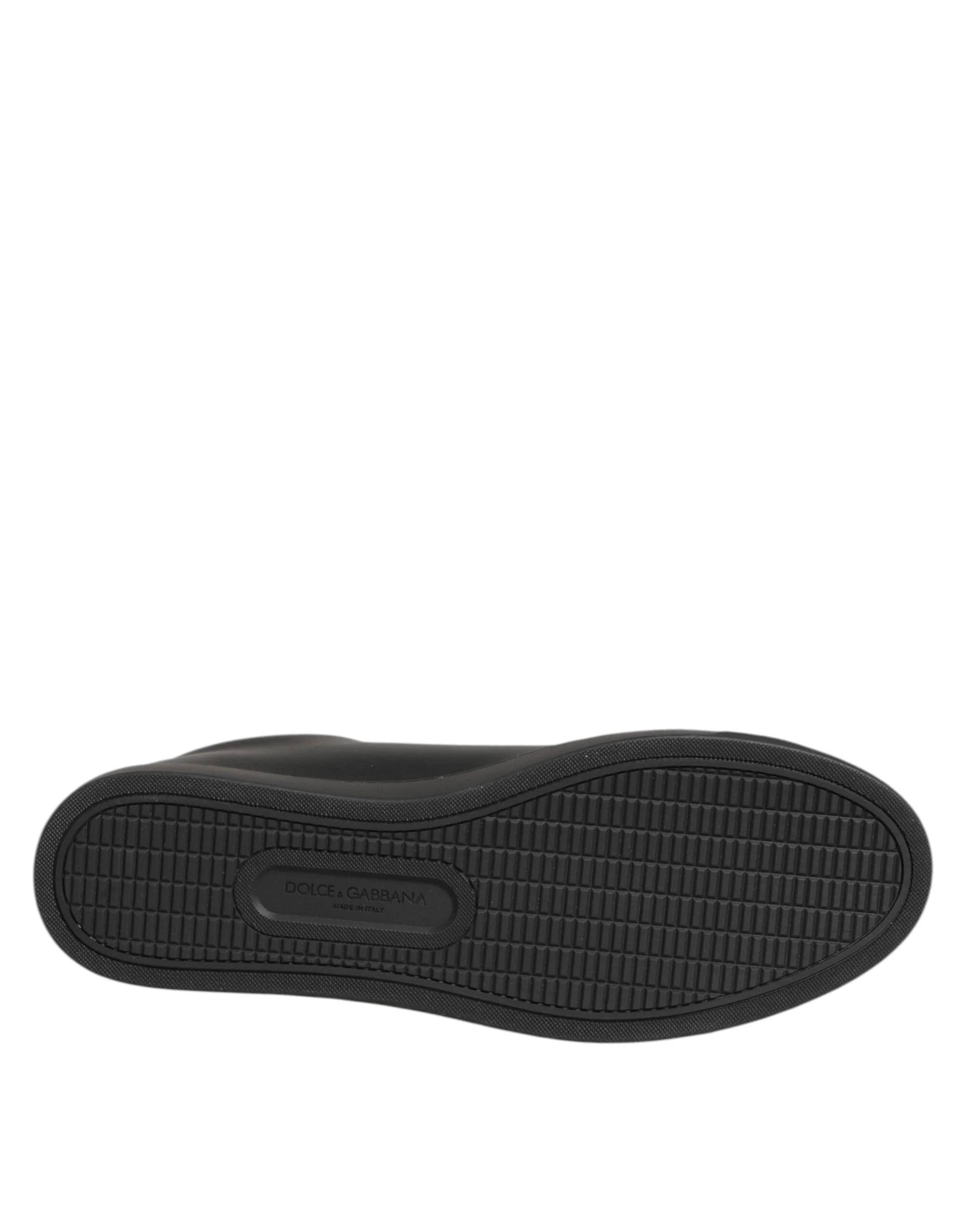 Dolce & Gabbana Black Leather Crystal Heart Sneakers Shoes - Sneakers