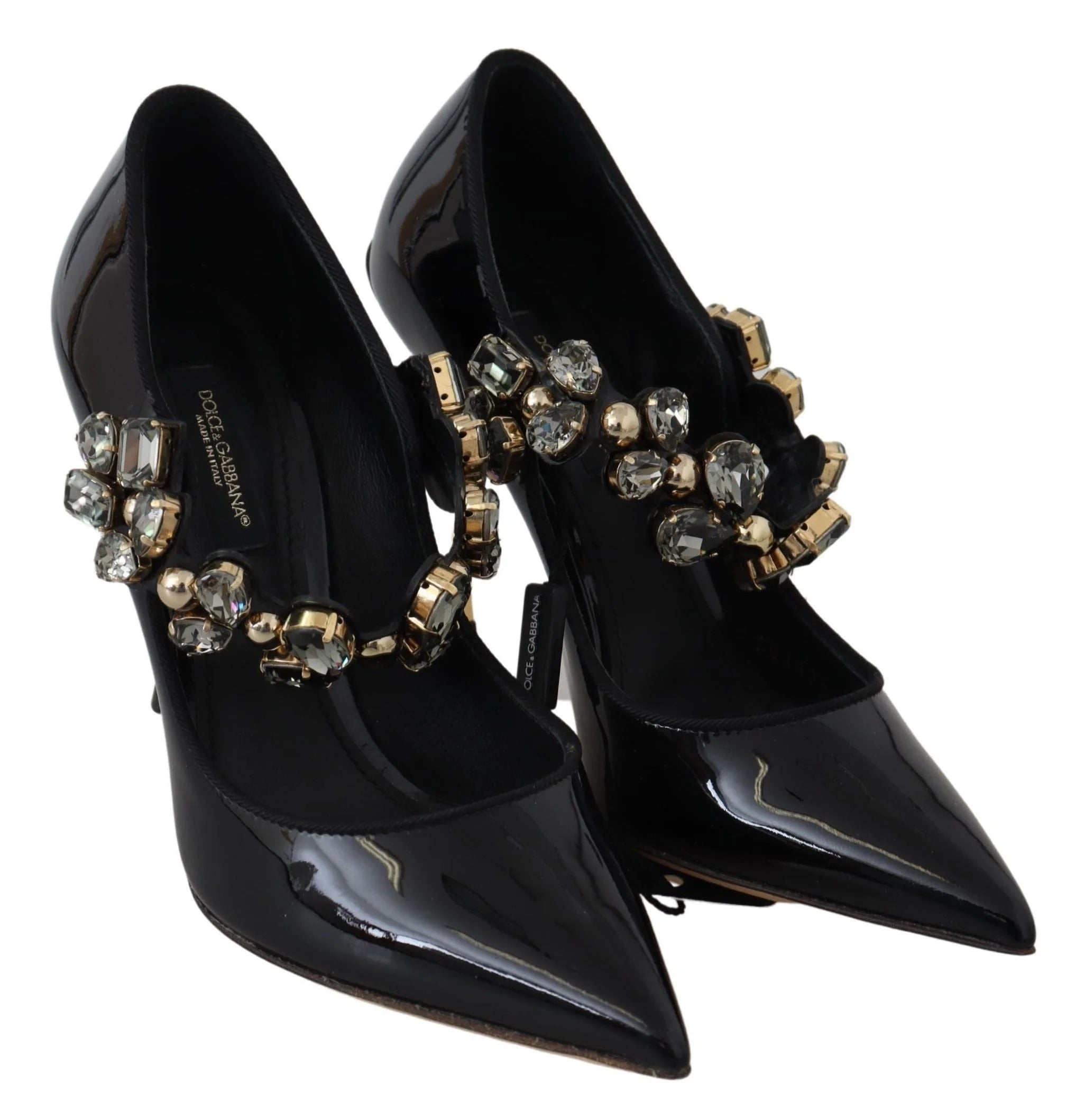 Dolce & Gabbana Black Leather Crystal Shoes Mary Jane Pumps - EU35/US4.5
