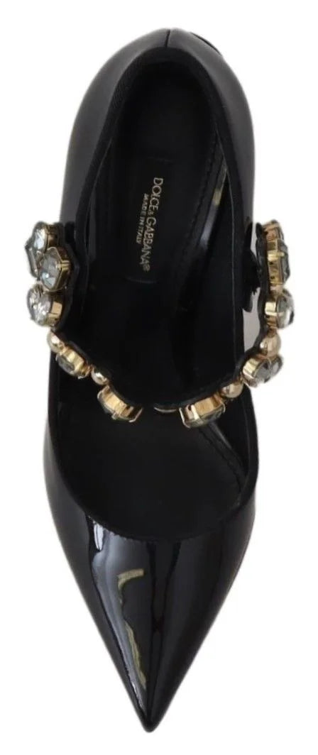 Dolce & Gabbana Black Leather Crystal Shoes Mary Jane Pumps - EU35/US4.5