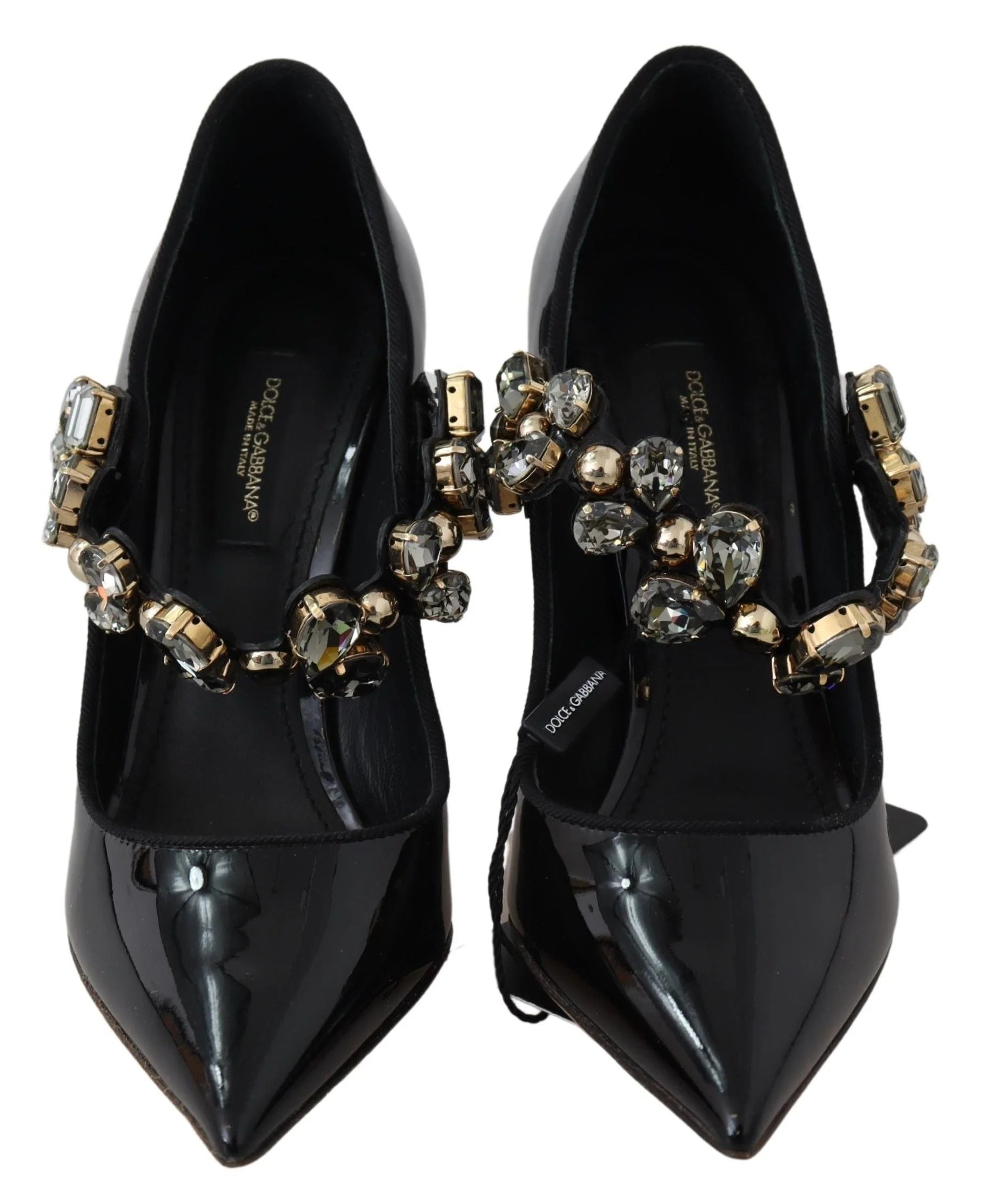 Dolce & Gabbana Black Leather Crystal Shoes Mary Jane Pumps - EU35/US4.5