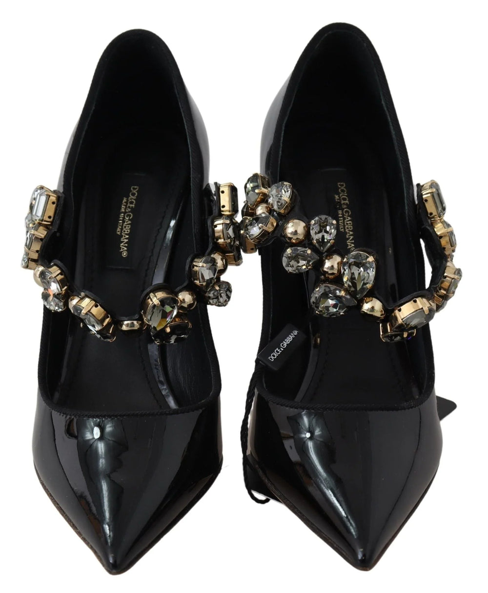 Dolce & Gabbana Black Leather Crystal Shoes Mary Jane Pumps - EU35/US4.5