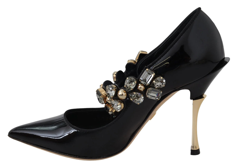 Dolce & Gabbana Black Leather Crystal Shoes Mary Jane Pumps - EU35/US4.5