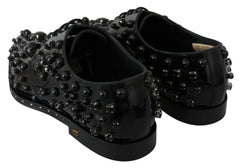 Dolce & Gabbana Black Leather Crystals Dress Broque Shoes - EU39/US8.5