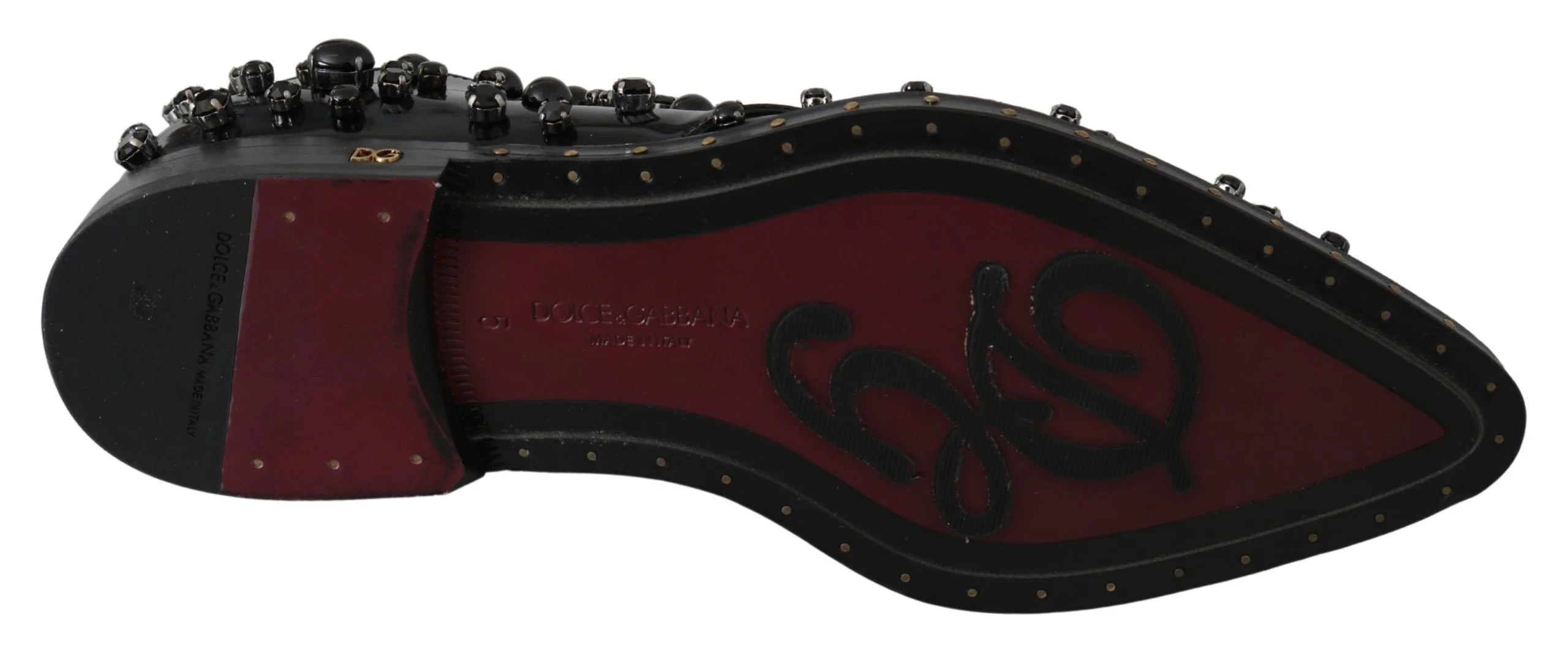 Dolce & Gabbana Black Leather Crystals Dress Broque Shoes - EU39/US8.5 - Flats