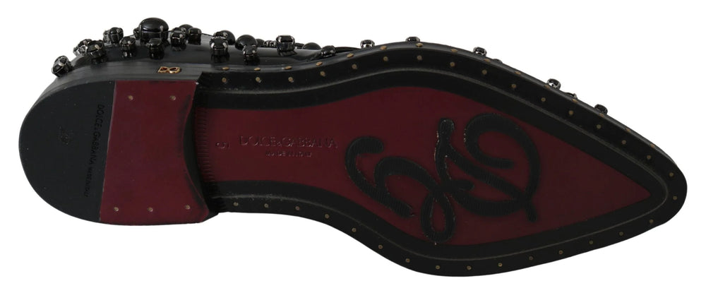 Dolce & Gabbana Black Leather Crystals Dress Broque Shoes - EU39/US8.5 - Flats