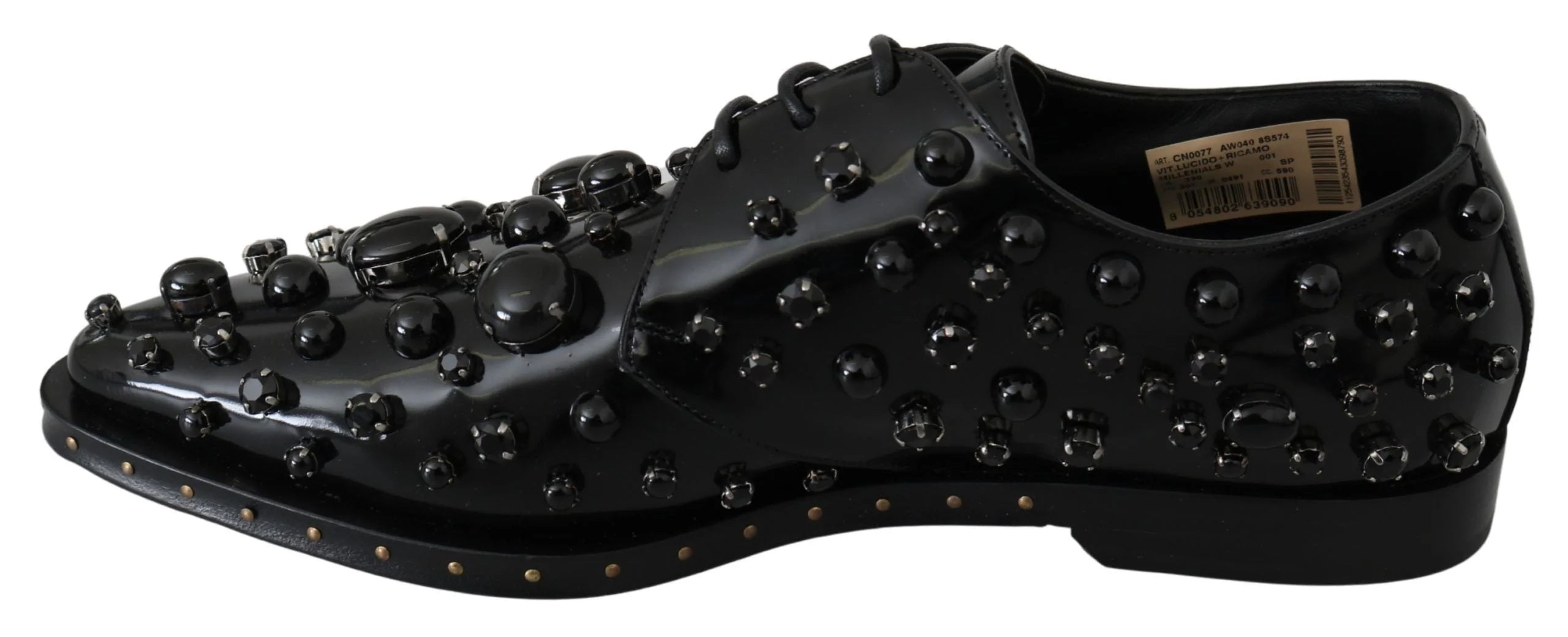 Dolce & Gabbana Black Leather Crystals Dress Broque Shoes - EU39/US8.5 - Flats