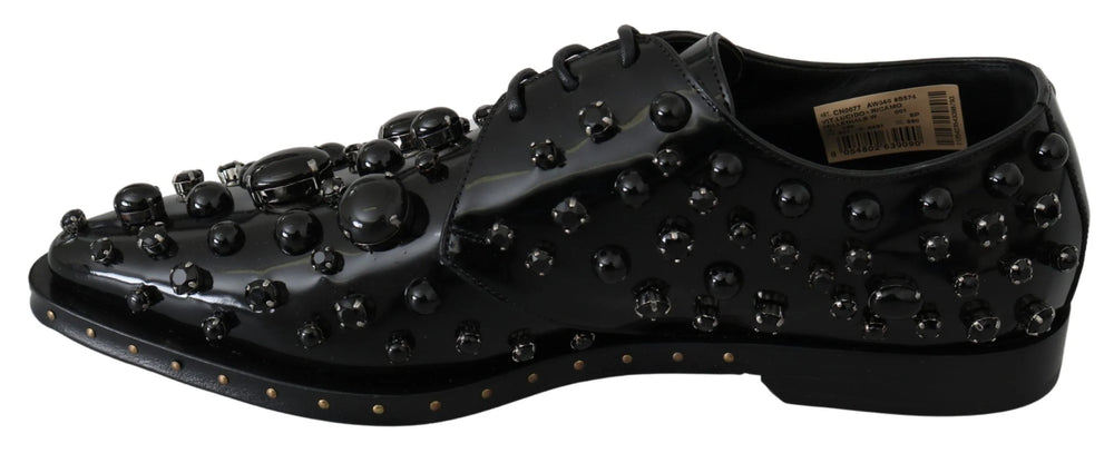 Dolce & Gabbana Black Leather Crystals Dress Broque Shoes - EU39/US8.5 - Flats