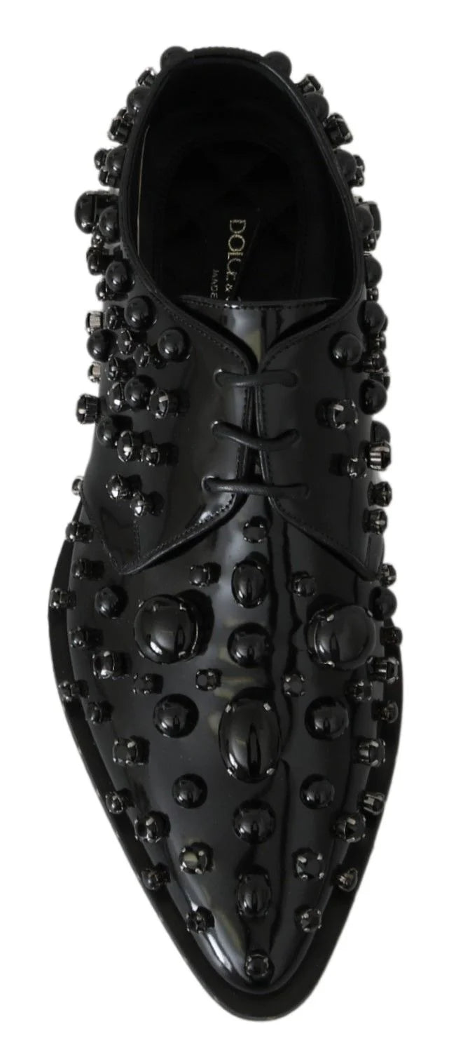 Dolce & Gabbana Black Leather Crystals Dress Broque Shoes - EU39/US8.5