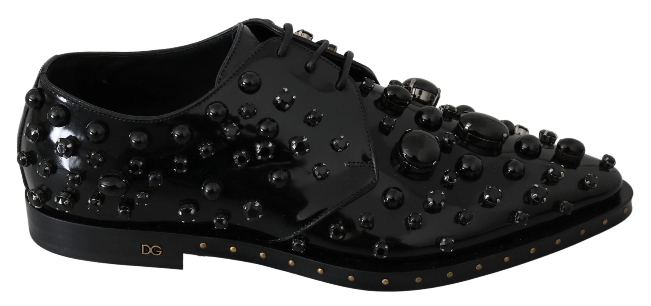 Dolce & Gabbana Black Leather Crystals Dress Broque Shoes - EU39/US8.5