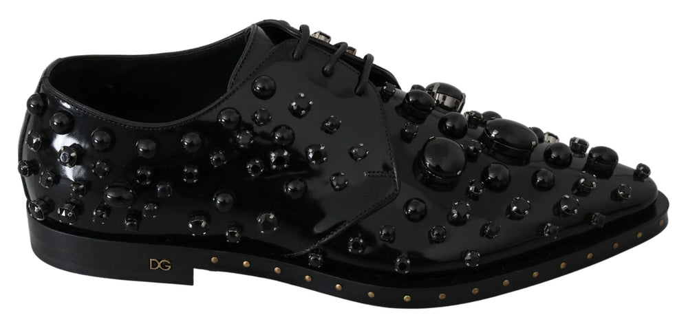 Dolce & Gabbana Black Leather Crystals Dress Broque Shoes - EU39/US8.5