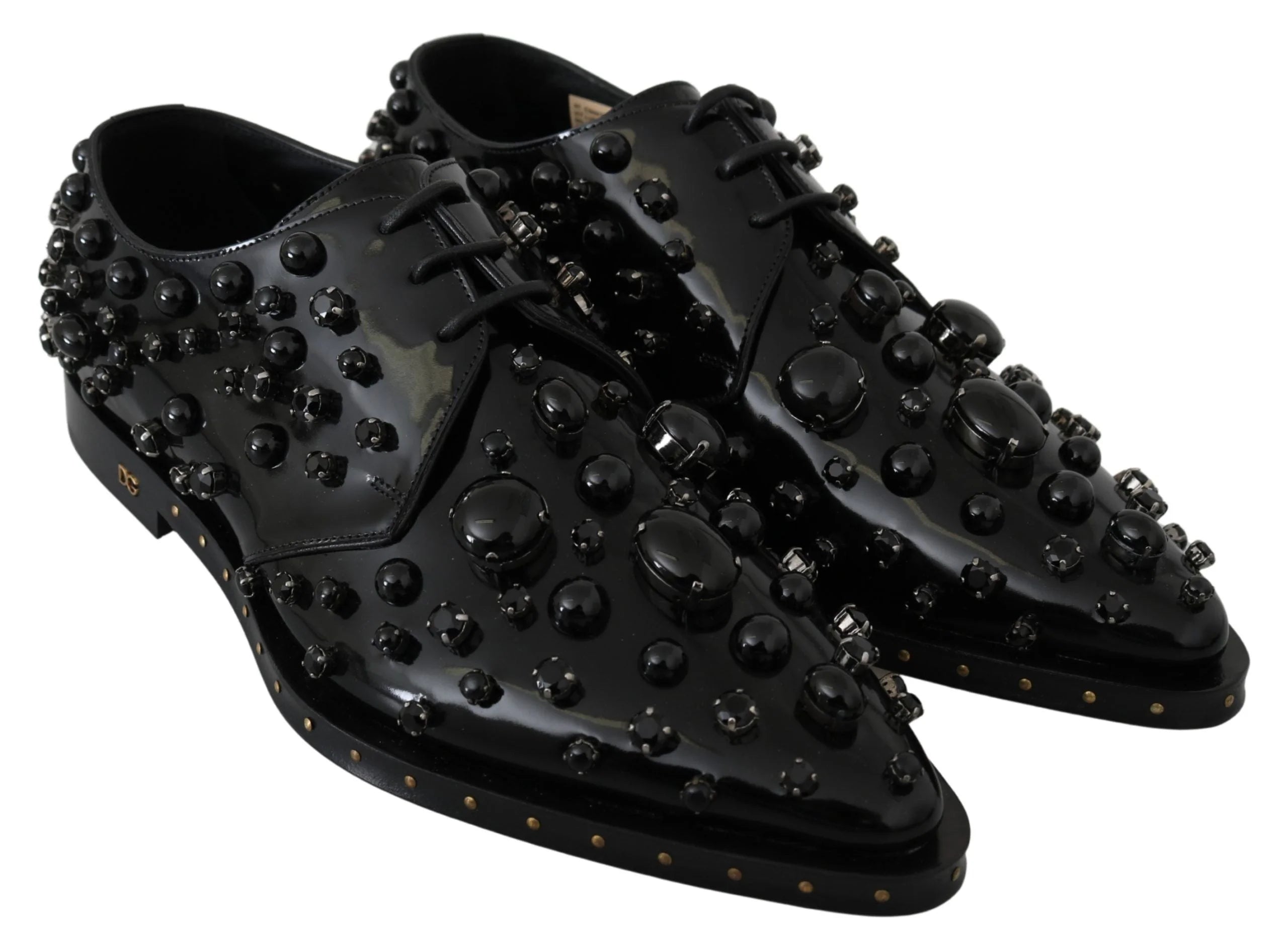 Dolce & Gabbana Black Leather Crystals Dress Broque Shoes - EU39/US8.5 - Flats