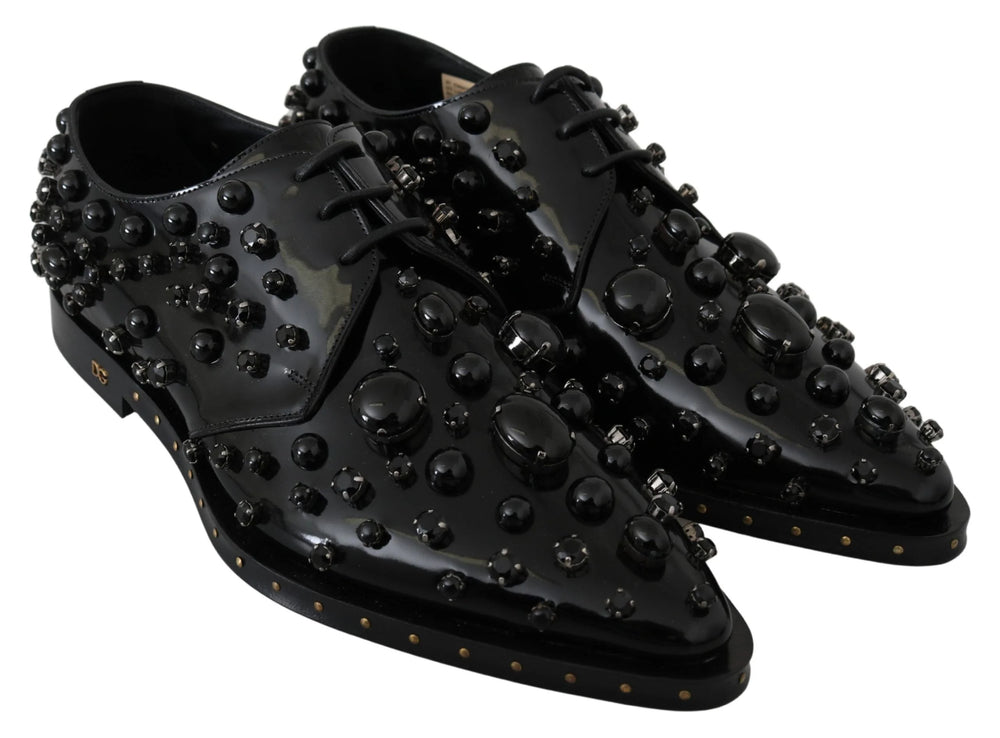 Dolce & Gabbana Black Leather Crystals Dress Broque Shoes - EU39/US8.5 - Flats