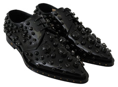 Dolce & Gabbana Black Leather Crystals Dress Broque Shoes - EU39/US8.5 - Flats