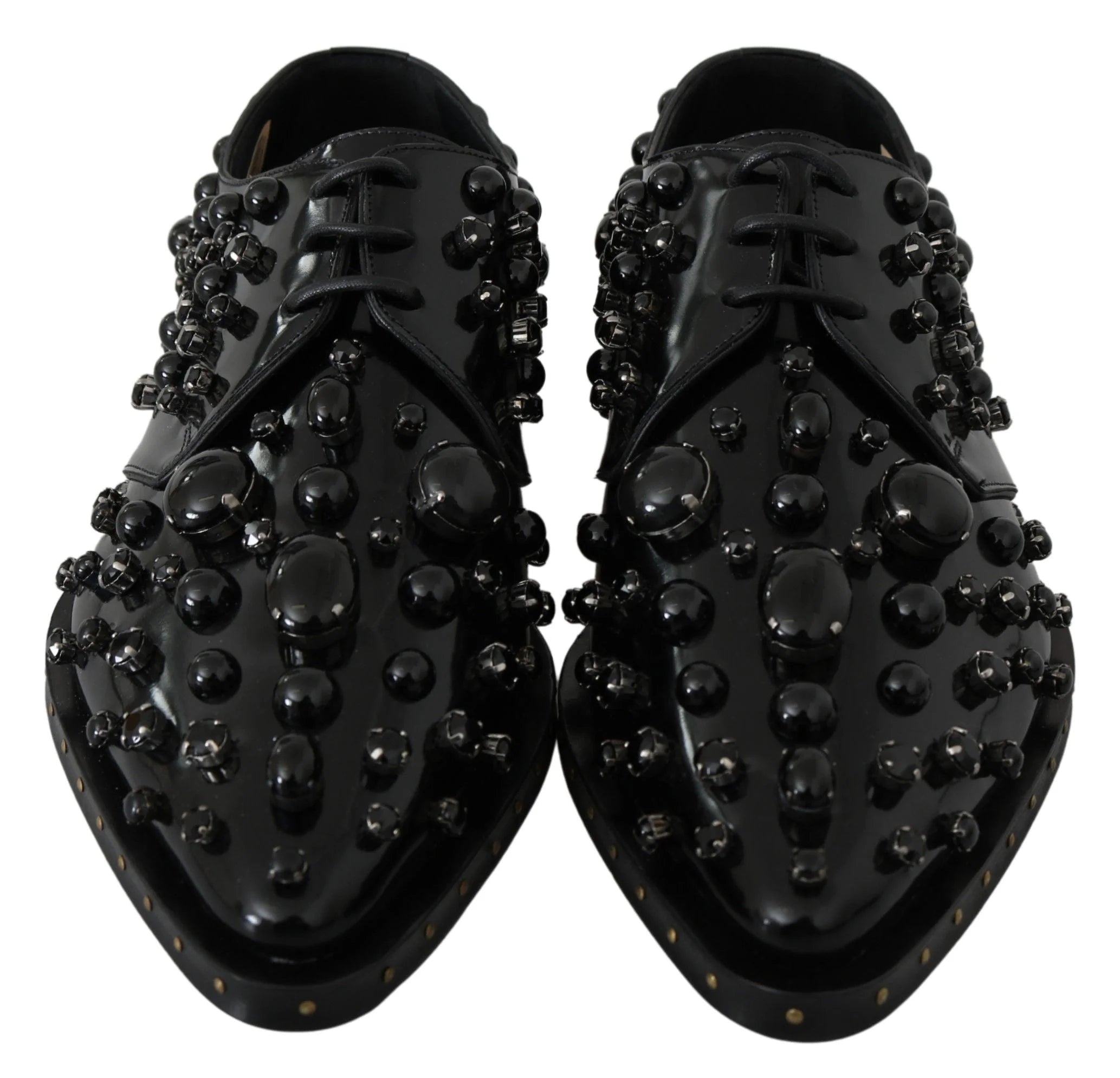 Dolce & Gabbana Black Leather Crystals Dress Broque Shoes - EU39/US8.5 - Flats