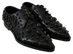 Dolce & Gabbana Black Leather Crystals Dress Broque Shoes - EU39/US8.5