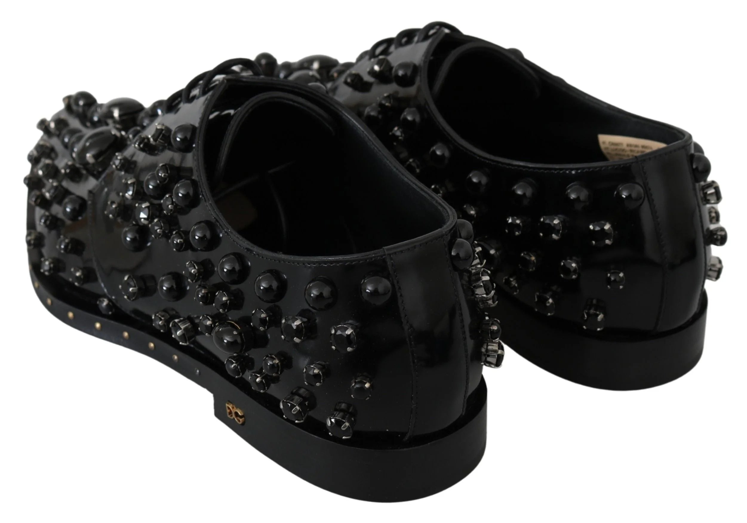 Dolce & Gabbana Black Leather Crystals Dress Broque Shoes - EU39/US8.5 - Flats