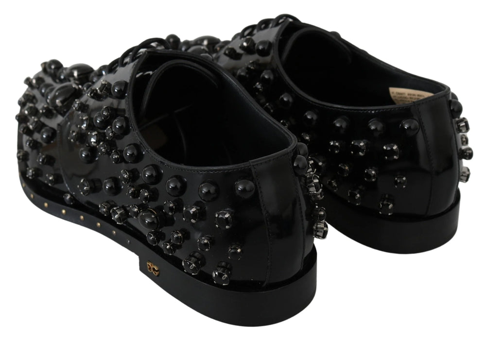 Dolce & Gabbana Black Leather Crystals Dress Broque Shoes - EU39/US8.5 - Flats