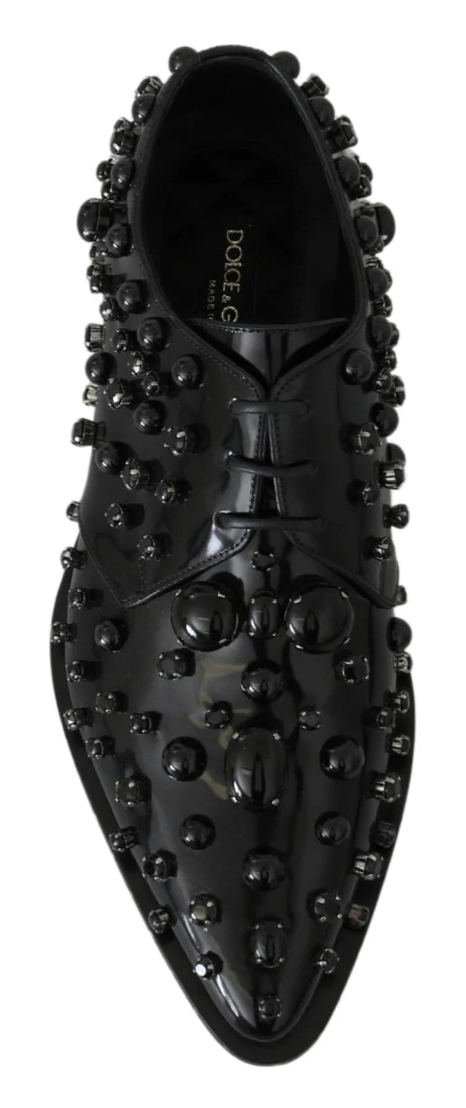 Dolce & Gabbana Black Leather Crystals Dress Broque Shoes - EU40/US9.5
