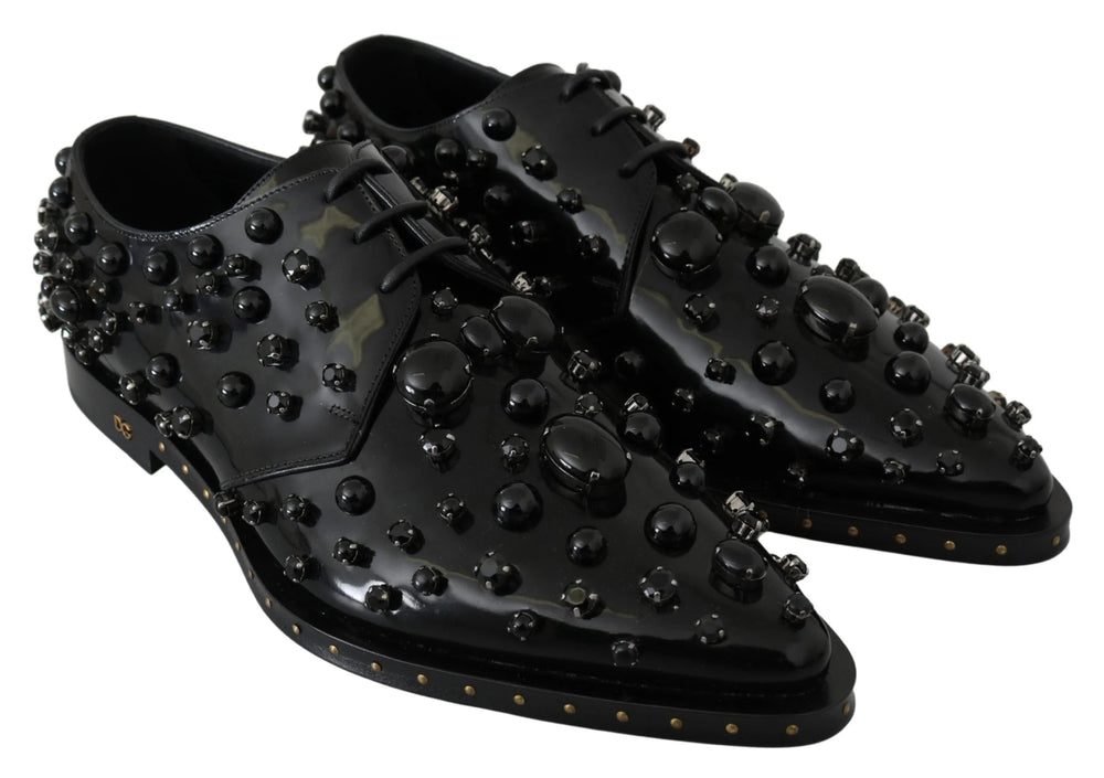 Dolce & Gabbana Black Leather Crystals Dress Broque Shoes - EU40/US9.5 - Flats