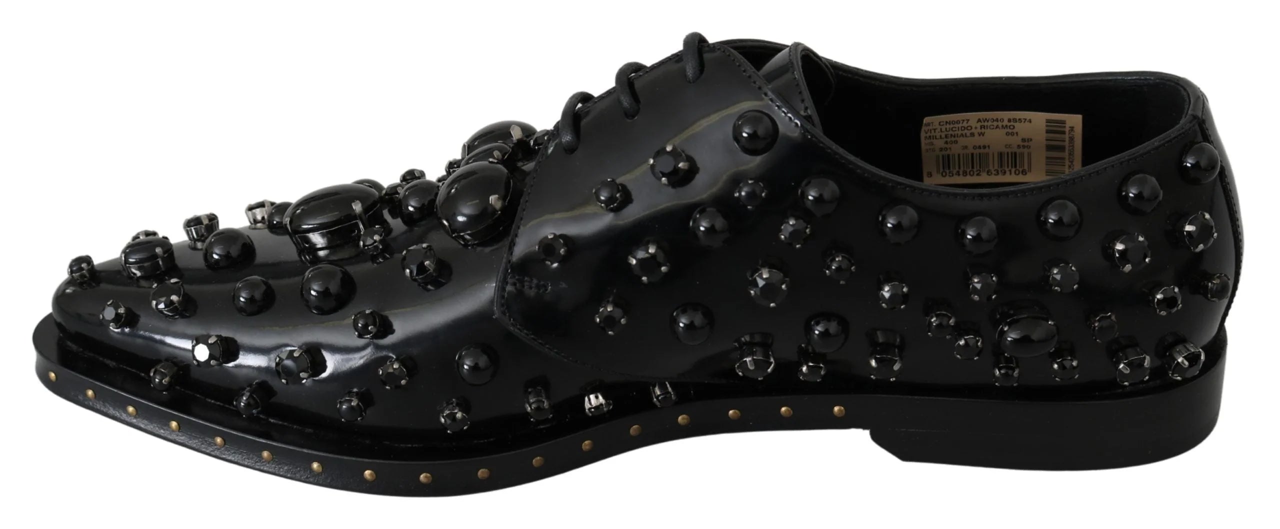 Dolce & Gabbana Black Leather Crystals Dress Broque Shoes - EU40/US9.5 - Flats