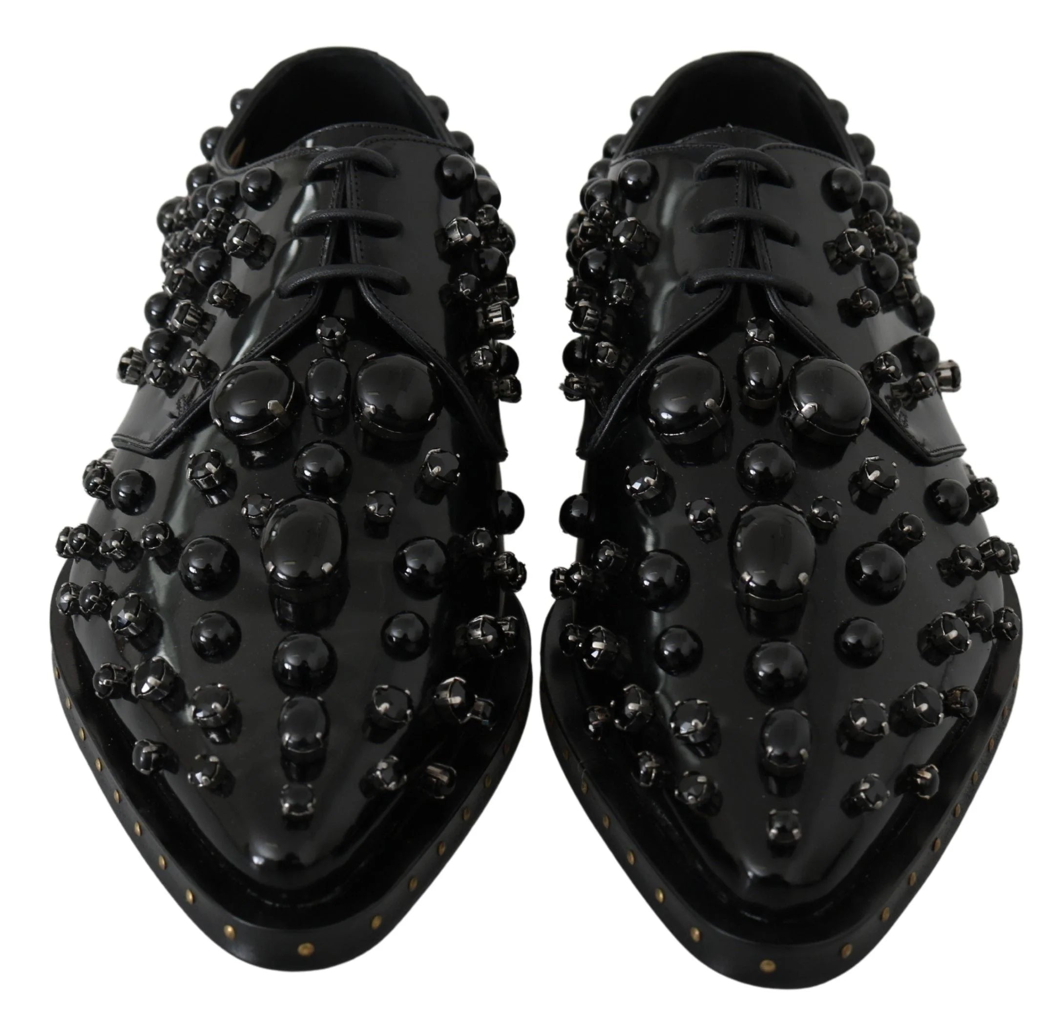 Dolce & Gabbana Black Leather Crystals Dress Broque Shoes - EU40/US9.5 - Flats