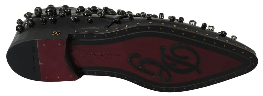 Dolce & Gabbana Black Leather Crystals Dress Broque Shoes - EU40/US9.5