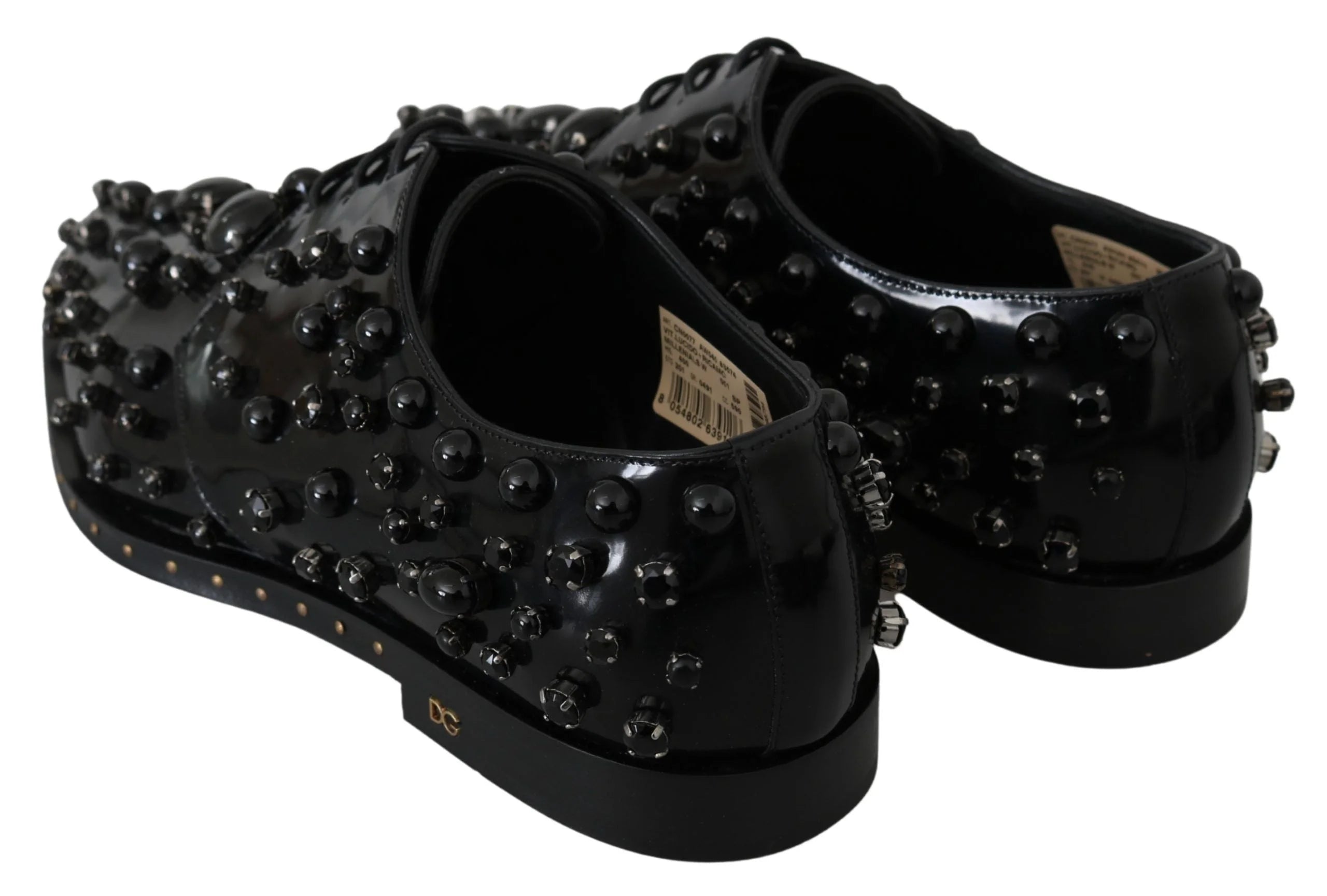 Dolce & Gabbana Black Leather Crystals Dress Broque Shoes - EU40/US9.5 - Flats