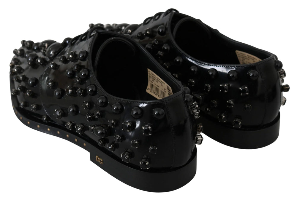 Dolce & Gabbana Black Leather Crystals Dress Broque Shoes - EU40/US9.5 - Flats