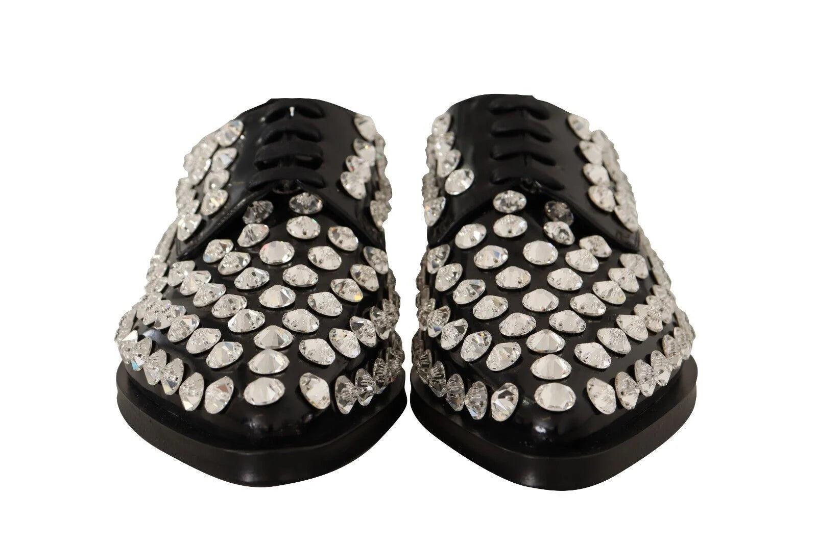 Dolce & Gabbana Black Leather Crystals Lace Up Formal Shoes - EU41/US10.5