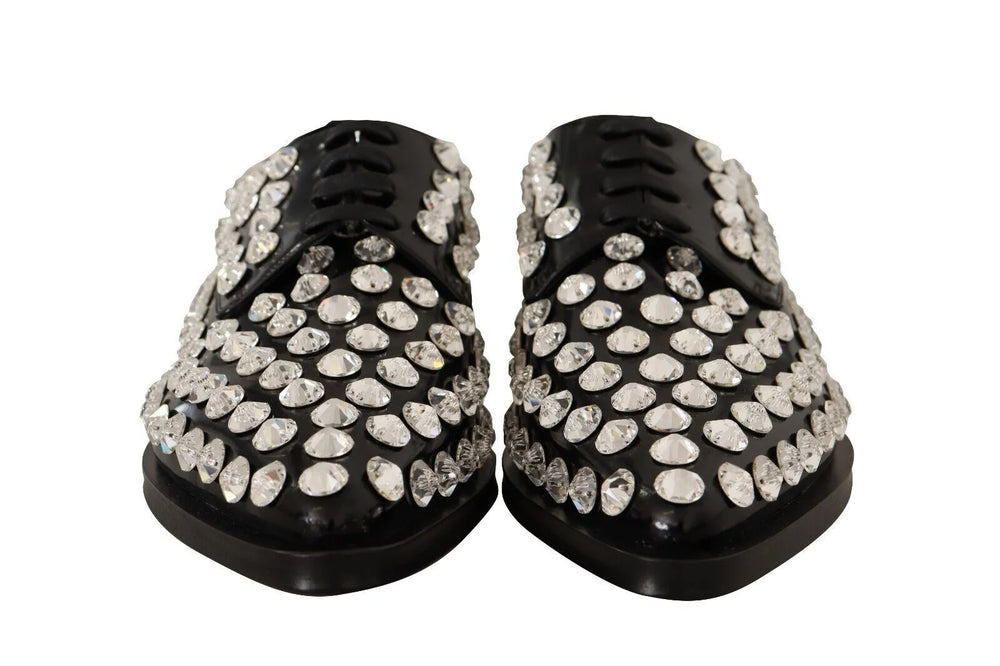Dolce & Gabbana Black Leather Crystals Lace Up Formal Shoes - EU41/US10.5