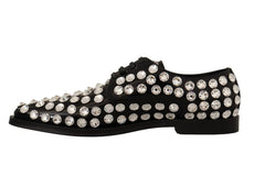 Dolce & Gabbana Black Leather Crystals Lace Up Formal Shoes - EU41/US10.5 - Flats