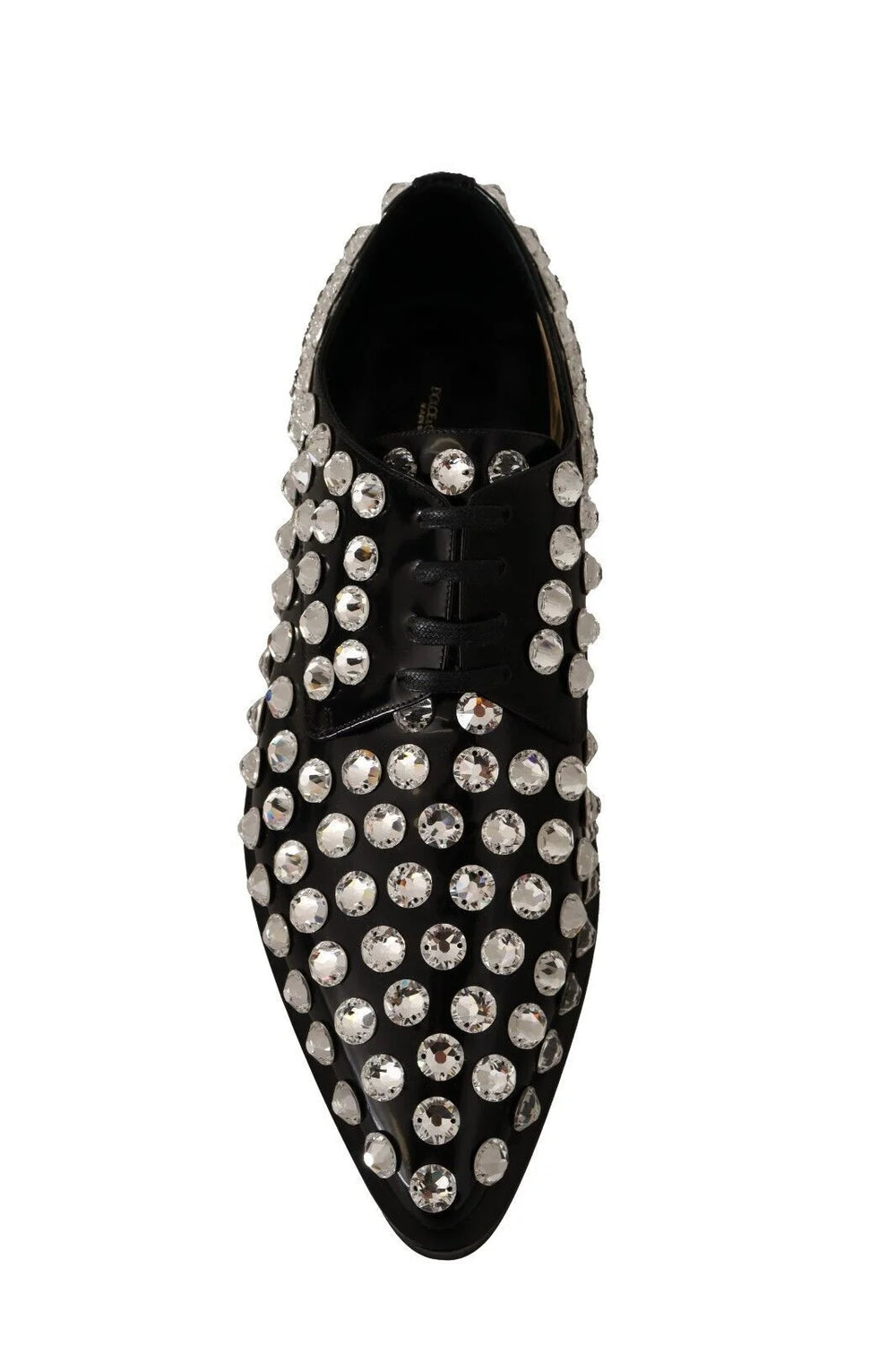 Dolce & Gabbana Black Leather Crystals Lace Up Formal Shoes - EU41/US10.5 - Flats