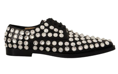 Dolce & Gabbana Black Leather Crystals Lace Up Formal Shoes - EU41/US10.5 - Flats