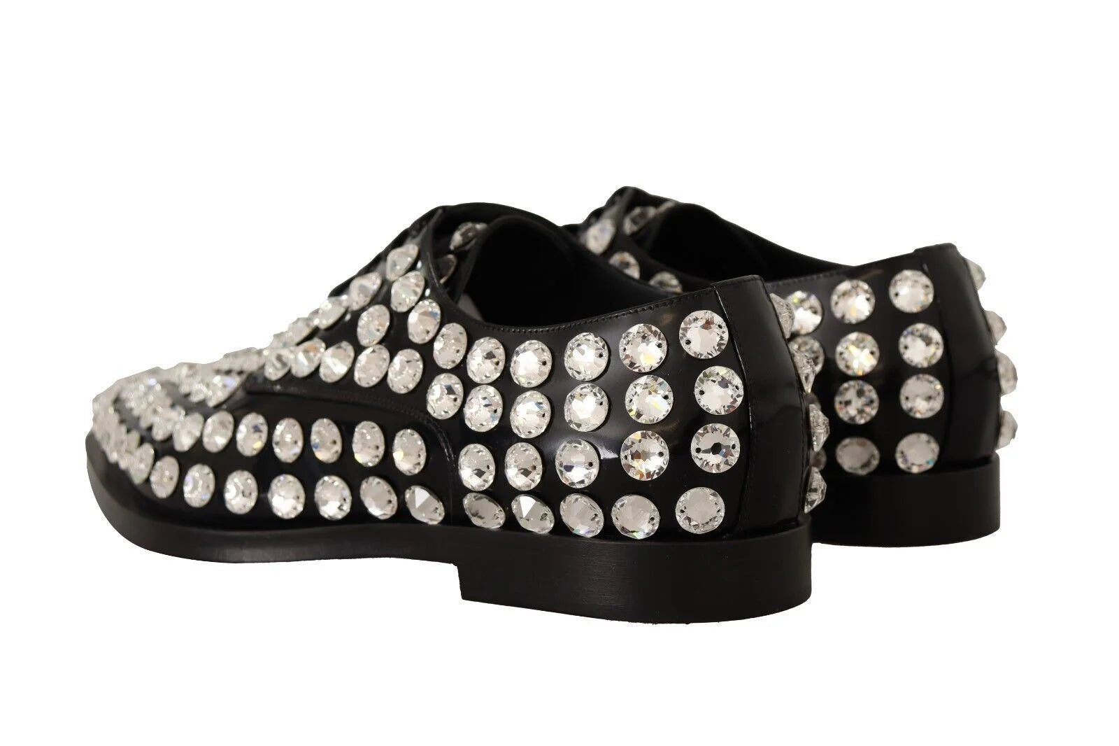 Dolce & Gabbana Black Leather Crystals Lace Up Formal Shoes - EU41/US10.5