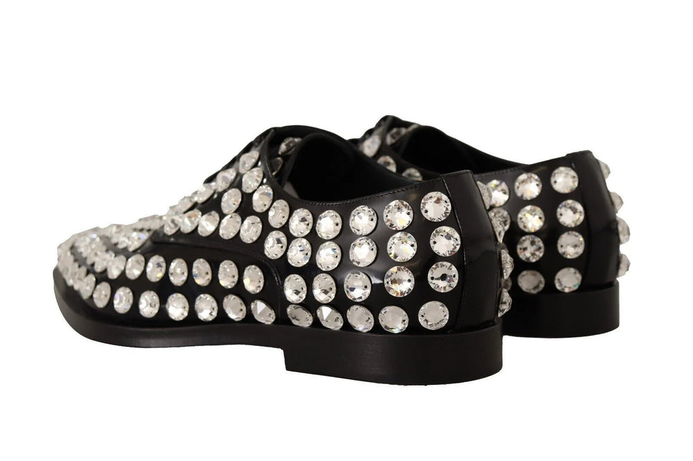Dolce & Gabbana Black Leather Crystals Lace Up Formal Shoes - EU41/US10.5