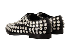 Dolce & Gabbana Black Leather Crystals Lace Up Formal Shoes - EU41/US10.5