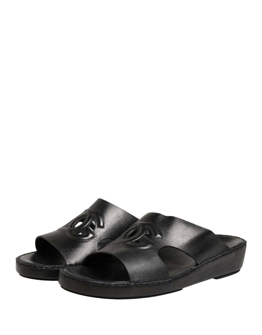 Dolce & Gabbana Black Leather Cutout DG Logo Sandals Shoes - EU44/US11